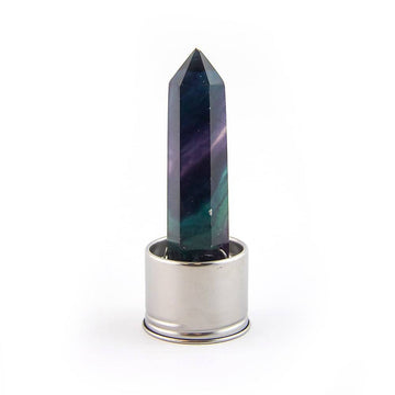 Rainbow fluorite crystal attachment for Pisces Laterra Gemstone Water Bottle, front view on white background.